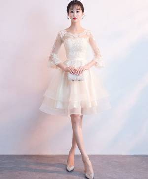 Champagne Tulle Lace Short/Mini Prom Homecoming Dress