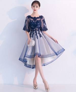 Blue Lace Tulle Short/Mini Prom Homecoming Dress
