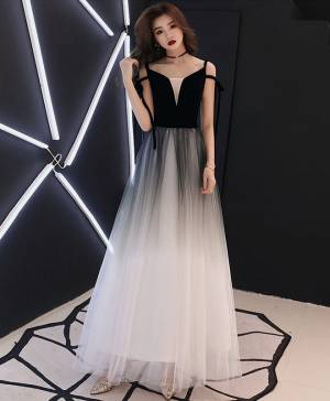 Black Tulle Simple Long Prom Evening Dress