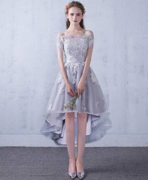 Gray Tulle Lace Short/Mini Prom Bridesmaid Dress