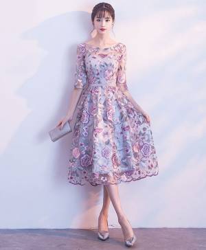 Tulle Lace Round Neck Short/Mini Unique Prom Homecoming Dress