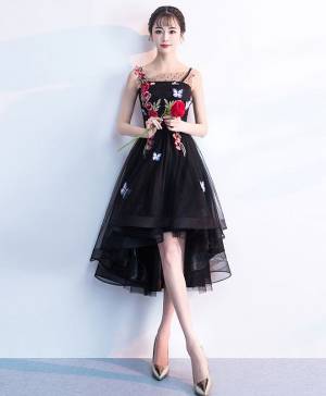 Black Tulle Lace With Applique Short/Mini Cute Prom Homecoming Dress
