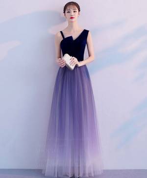 Purple Tulle Long Prom Bridesmaid Dress