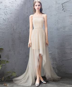 Champagne Tulle High Low Prom Evening Dress