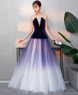 Purple Tulle V-neck Simple Long Prom Evening Dress