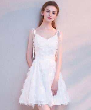 White V-neck Short/Mini Prom Homecoming Dress
