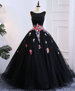 Black Tulle Ball Gown Long Prom Evening Dress