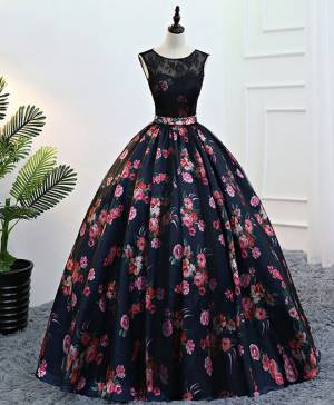 Black Lace Ball Gown Long Prom Evening Dress