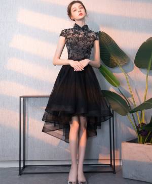 Black Tulle Lace Short/Mini Prom Homecoming Dress