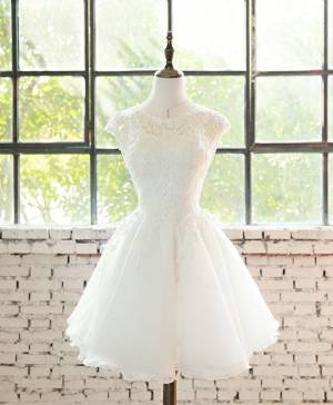 White Lace Tulle Short/Mini Prom Homecoming Dress