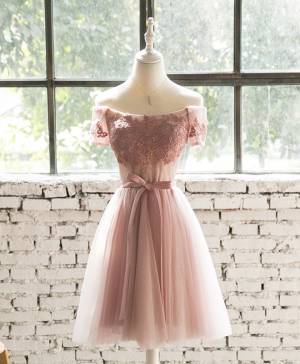 Pink Lace Tulle Short/Mini Prom Homecoming Dress