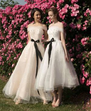 White Tulle Cute Prom Bridesmaid Dress