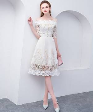 White Lace Short/Mini Unique Prom Homecoming Dress