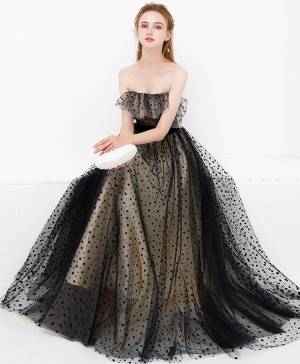 Black Tulle Long Prom Evening Dress