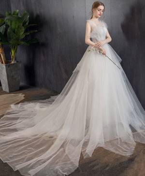 Princess White Tulle Long Mermaid Bridal Dress