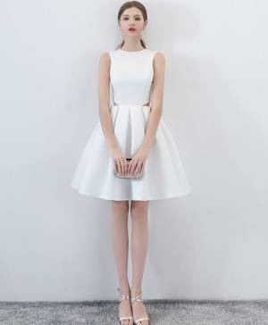 White Satin Short/Mini Simple Prom Homecoming Dress