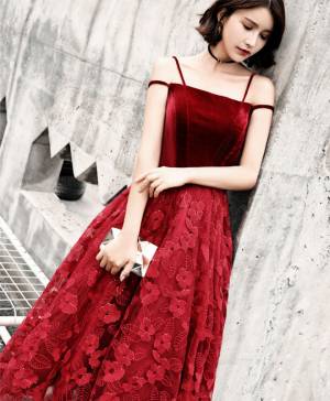 Burgundy Lace Ball Gown Short/Mini Prom Evening Homecoming Dress
