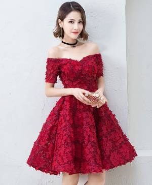 Burgundy Short/Mini Cute Prom Evening Dress