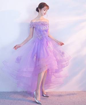 Purple Tulle Lace With Applique Prom Homecoming Dress