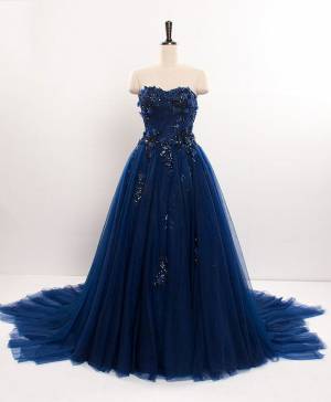 Dark/Blue Tulle Lace Sweetheart Long Prom Evening Dress