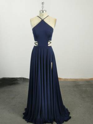 Blue Chiffon Simple Long Prom Evening Dress