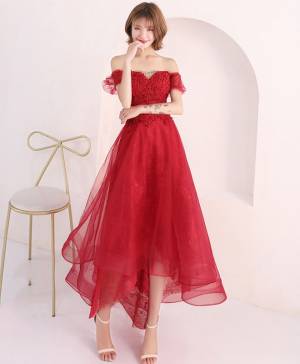 Burgundy Lace Short/Mini Prom Evening Dress