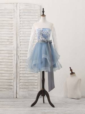 Gray Tulle Lace Short/Mini Prom Dress