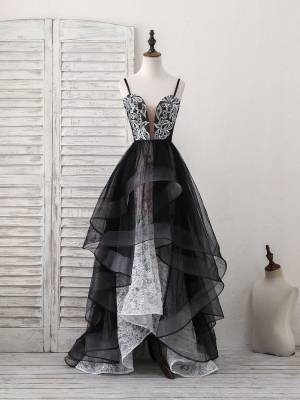 Black Tulle Lace Sweetheart Long Prom Evening Dress