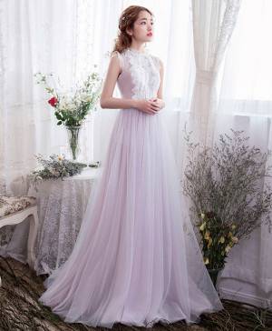 Tulle Lace Cute Long Prom Evening Dress