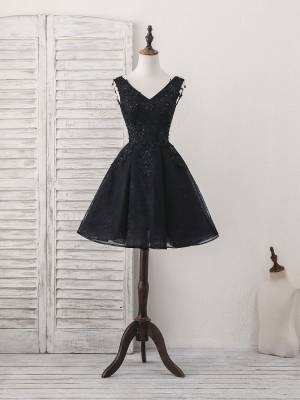 Black Lace V-neck Short/Mini Prom Homecoming Dress
