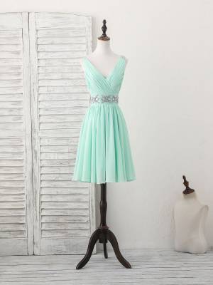 Green Chiffon V-neck Short/Mini Prom Homecoming Dress