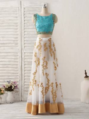 Green Lace With Beads/Applique Unique Two Pieces Long Prom Evening Dress