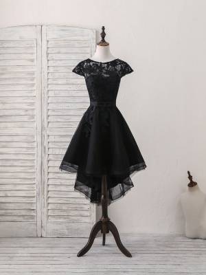 Black Tulle Lace Round Neck With Applique Short/Mini Prom Homecoming Dress