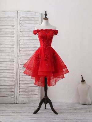Red Tulle Lace Off-the-shoulder Short/Mini Prom Homecoming Dress