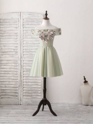 Green Tulle Lace With Applique Short/Mini Prom Homecoming Dress