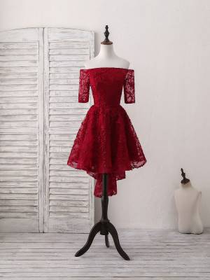 Burgundy Lace Short/Mini Prom Homecoming Dress
