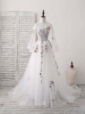 White Tulle Sweetheart With Applique Long Prom Evening Dress