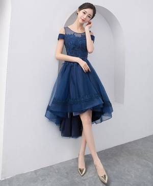 Dark/Blue Lace Tulle Short/Mini Prom Homecoming Dress