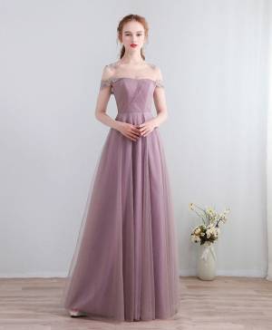 Lace Tulle Cute Long Prom Evening Dress