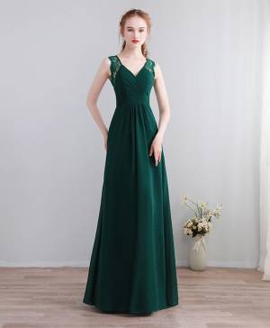 Green Lace Chiffon Long Prom Evening Dress