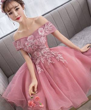 Pink Tulle Lace Short/Mini Prom Homecoming Dress