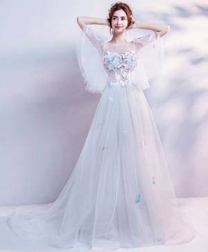 White Tulle Off-the-shoulder Long Prom Evening Dress