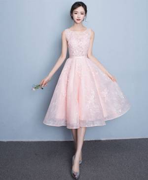 Lace Round Neck Short/Mini Cute Prom Evening Dress