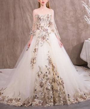 Tulle Lace Sweetheart With Applique Unique Long Wedding Evening Dress