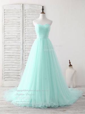 Green Tulle Sweetheart Simple Long Prom Evening Dress