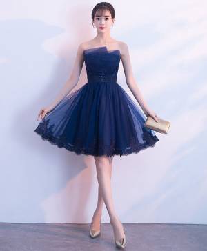Dark/Blue Tulle Lace Short/Mini Cute Prom Homecoming Dress