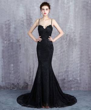 Black Lace Long Prom Mermaid Evening Dress