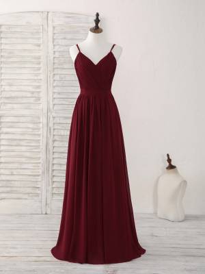Burgundy Chiffon Simple Long Prom Evening Dress