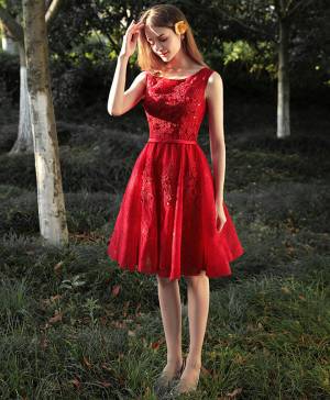 Red Lace Short/Mini Cute Prom Evening Dress