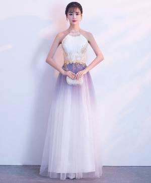 Tulle Lace With Applique Unique Long Prom Evening Dress